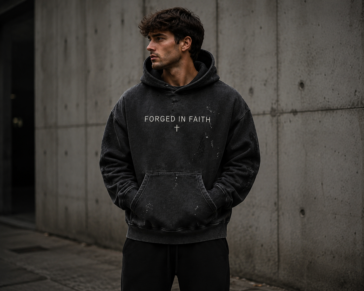 Forged in Faith Vintage Washed Frayed Hoodie